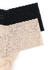 2 Pack Retro Lace Thong(CHAI-BLACK,OS (0-12))