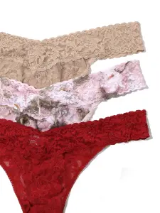 3 Pack Plus Size Signature Lace Original Rise Thongs Antique Lily(CHAI/ANTIQUE LILY/BURNT SIENNA RED,OS (14-24))