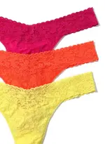 3 Pack Plus Size Signature Lace Original Rise Thongs In Printed Box Sale(PINK RUBY/ORANGE SPARKLE/LIME LIGHT,OS (14-24))