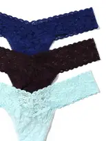 3 Pack Signature Lace Low Rise Thongs In Printed Box Midnight Blue Sale(MIDNIGHT BLUE/ PLUM PURPLE/ CELESTE BLUE,OS (2-12))