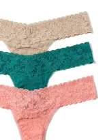 3 Pack Signature Lace Low Rise Thongs In Printed Box Sale(CHAI/DARK TEAL/BALLET PINK,OS (2-12))