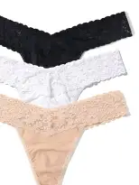 3 Pack Supima® Cotton Low Rise Thongs with Lace Black/White/Chai(BLACK WHITE CHAI,OS)