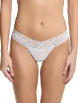 3 Pack Supima® Cotton Low Rise Thongs with Lace Black/White/Chai(BLACK WHITE CHAI,OS)