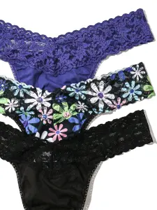 3 Pack Supima® Cotton Original Rise Thongs with Contrast Trim Exclusive Sale(PURE JOY/FOLK SONG/ BLACK,OS)