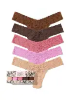 5 Pack Signature Lace Low Rise Thongs In Printed Box Macchiato Sale