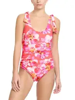 Ruched Bow One Piece Swimsuit Out Of Office Pink