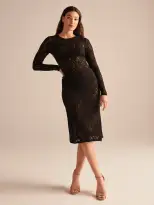 Signature Lace Long Sleeve Midi Dress Black Sale
