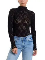 Signature Lace Mock Neck Bodysuit Black Sale
