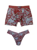 Signature Lace Original Rise Thong And Saxx Super Soft Vibe Boxer Brief Shadow Tropics