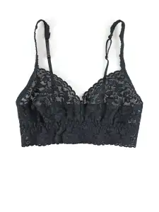 V-Neck Retro Lace Bralette Black(BLACK,XS)