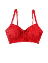 V-Neck Retro Lace Bralette Red Sale(Red,XS)
