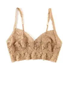 V-Neck Retro Lace Bralette Sun Tan Beige(SUN TAN,XS)