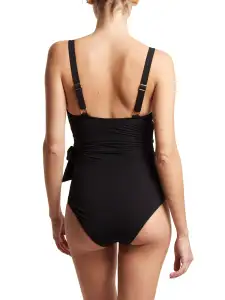 Wide Strap Wrap One Piece Swimsuit Black(BLACK,XS)