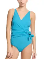Wide Strap Wrap One Piece Swimsuit Tahiti Teal