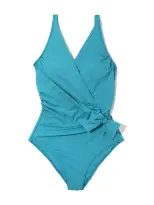 Wide Strap Wrap One Piece Swimsuit Tahiti Teal(Tahiti Teal,XS)