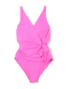 Wide Strap Wrap One Piece Swimsuit Unapologetic Pink(UNAPOLOGETIC PINK,XS)