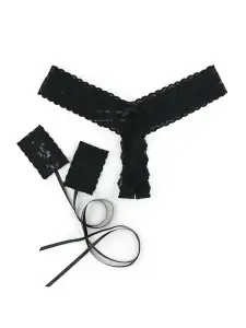 &oh™ All Tied Up Crotchless Thong and Handcuffs Pack(BLACK,OS)