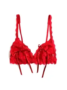 &oh™ Peek-a-Boo Lace Tie Bralette Red(RED,S)