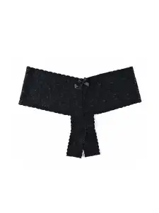 &oh™ Plus Size Retro Lace Crotchless Thong(BLACK,OS (14-24))