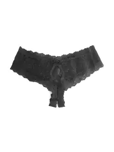&oh™ Signature Lace Crotchless Cheeky Hipster Black(BLACK,S)