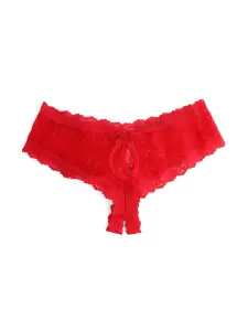 &oh™ Signature Lace Crotchless Cheeky Hipster Red(RED,S)