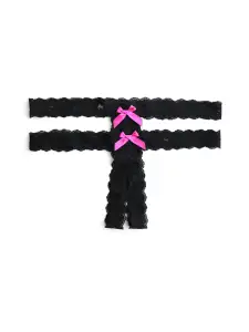 &oh™ Signature Lace Crotchless Double G-String with Bows(BLACK)